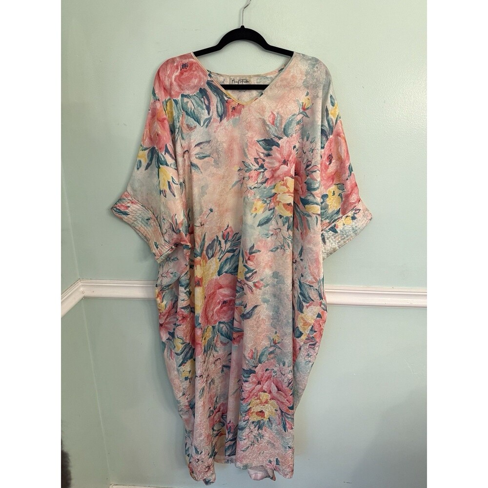 Vintage Mary McFadden Kaftan Dress Robe One Size Floral South Beach